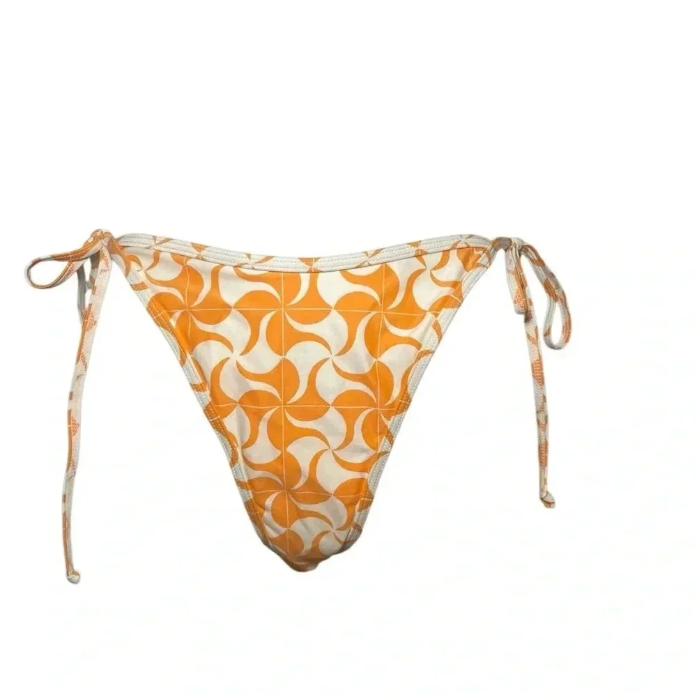 L*Space Levy Classic Bikini Bottom Orange White Print Size L NWT